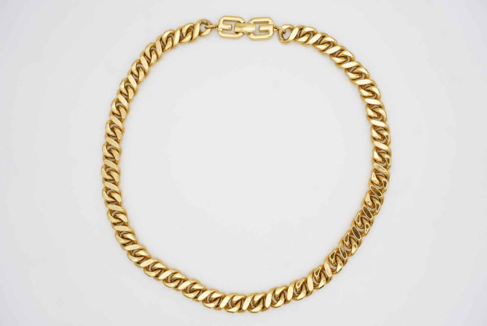 Givenchy Vintage 1980 Logo Interlocked Link Snake Cuban Chunky Chain Necklace in vendita 5