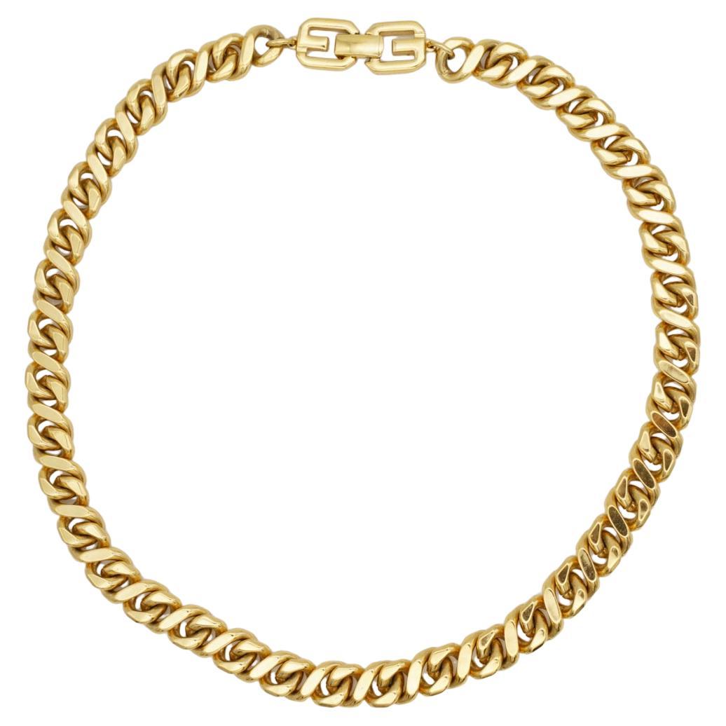 Givenchy Vintage 1980s Logo Interlocked Link Snake Cuban Chunky Chain Necklace