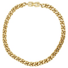 Givenchy Vintage 1980s Logo Interlocked Link Snake Cuban Chunky Chain Necklace