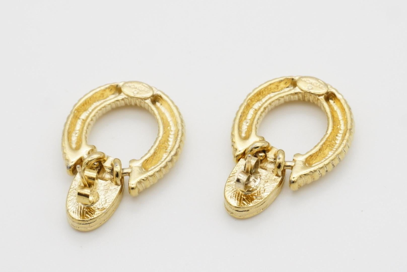 Givenchy Vintage 1980s Logo Monogram Door Knocker Oval Hoop Pierced Earrings For Sale 7
