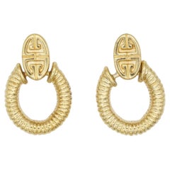 Givenchy Vintage 1980s Logo Monogram Door Knocker Oval Hoop Pierced Earrings