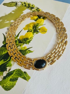 Givenchy Vintage 1980s Onyx Black Crystals Watch Link Collar Chunky Necklace