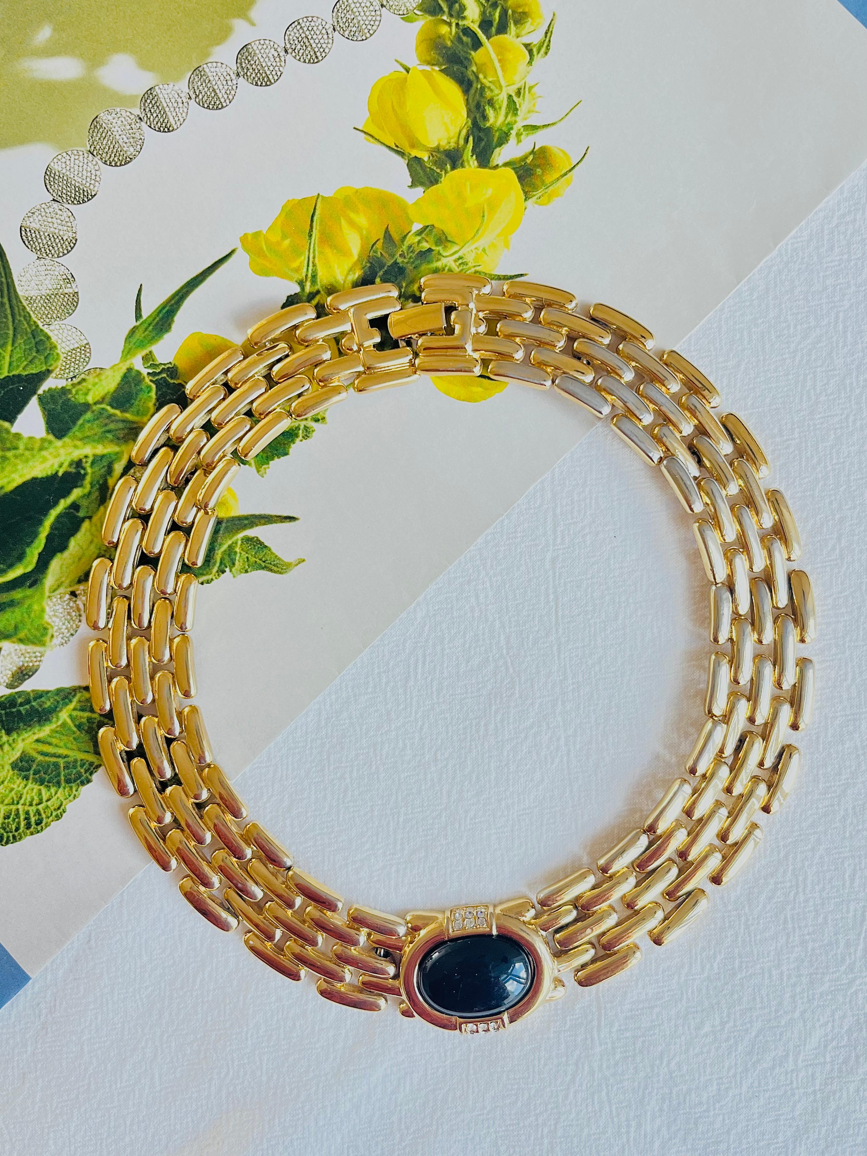 Givenchy Vintage Años 80 Ónice Negro Cristales Reloj Eslabón Collar Chunky en Bueno estado para la venta en Wokingham, England