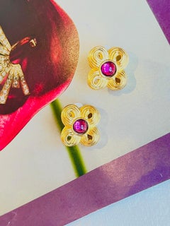 Givenchy Vintage 1980 Boucles d'oreilles Clips en or Gripoix Améthyste floral Trèfle mauve