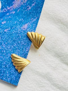 Givenchy Vintage 1980s Triangle Shell Fan Wing Fly Angel Gold Clip On Earrings