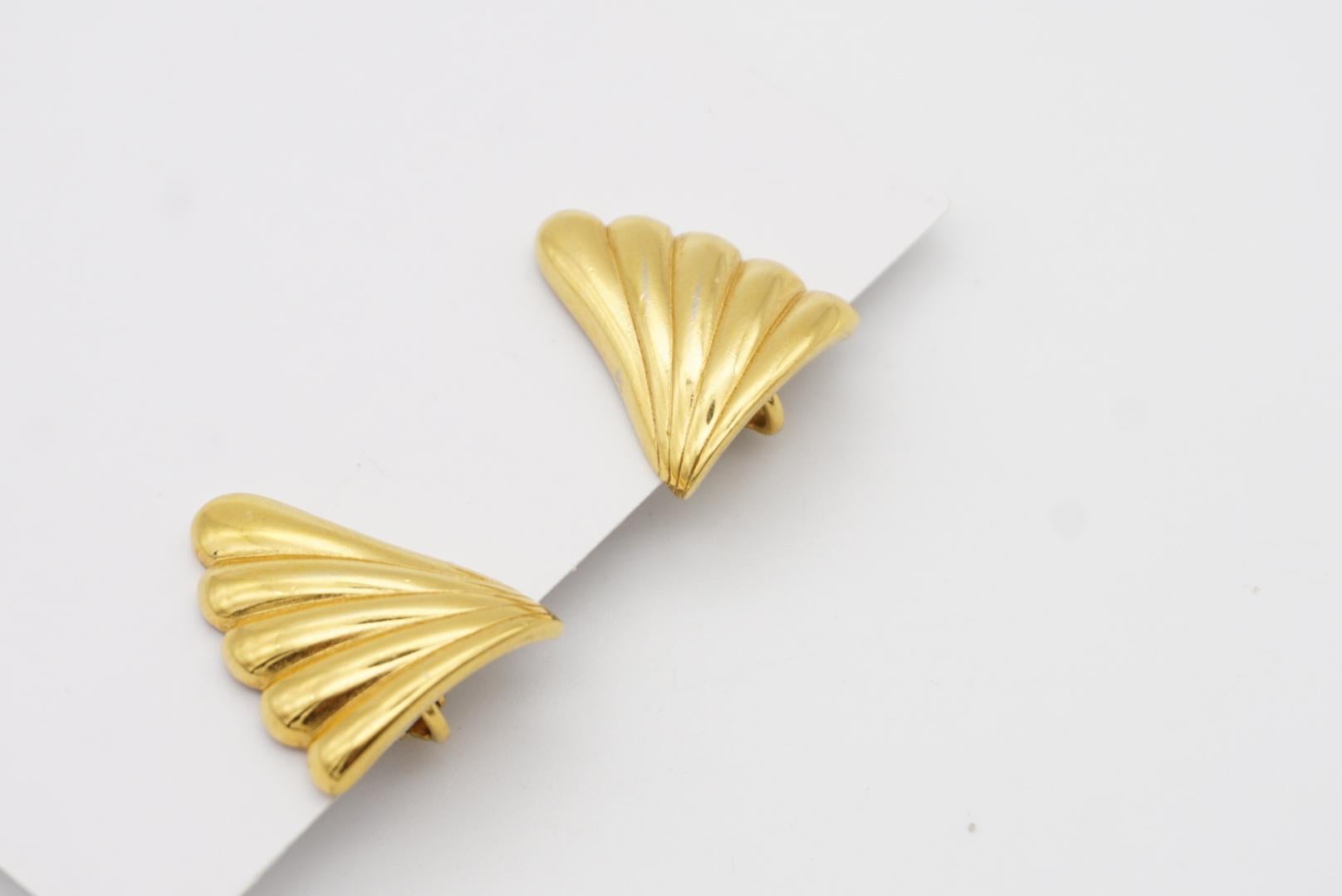 Givenchy Vintage 1980s Triangle Shell Fan Wing Fly Angel Gold Clip On Earrings 1