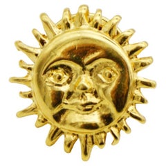 Givenchy Vintage 1980s Unisex Cute Small Sun Burst Face Modernist Brooch Pin