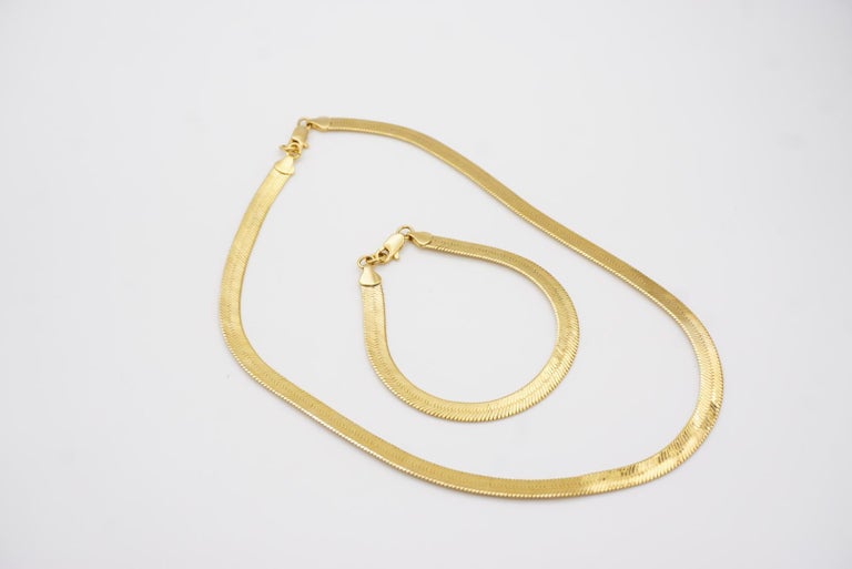 Givenchy Vintage 1980s Unisex Logo Herringbone Chain Set Gold 