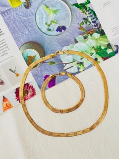 Givenchy Vintage 1980s Unisex Logo Herringbone Chain Set Gold Necklace Bracelet