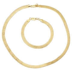 Givenchy Vintage 1980s Unisex Logo Herringbone Chain Set Gold Necklace Bracelet