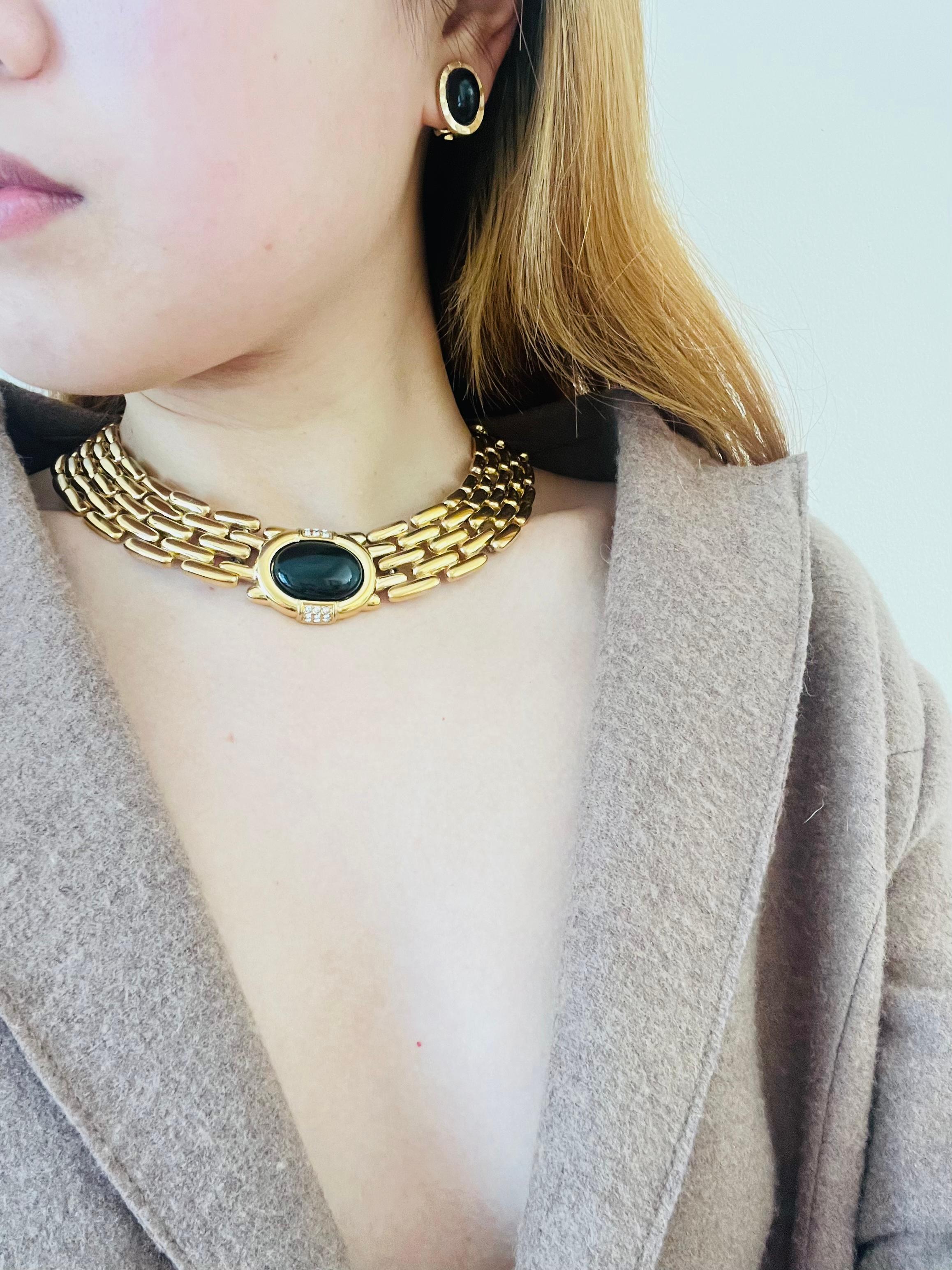 Givenchy Vintage 1980s Watch Link Onyx Black Crystals Chunky Collar Necklace 5