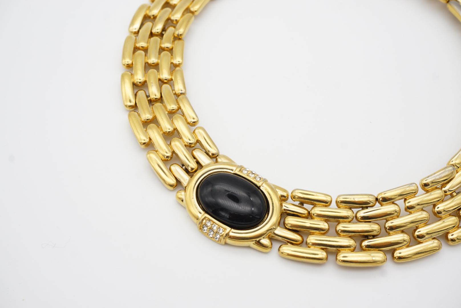 Givenchy Vintage Años 80 Reloj Eslabón Ónix Cristales Negros Collar Chunky en venta 8