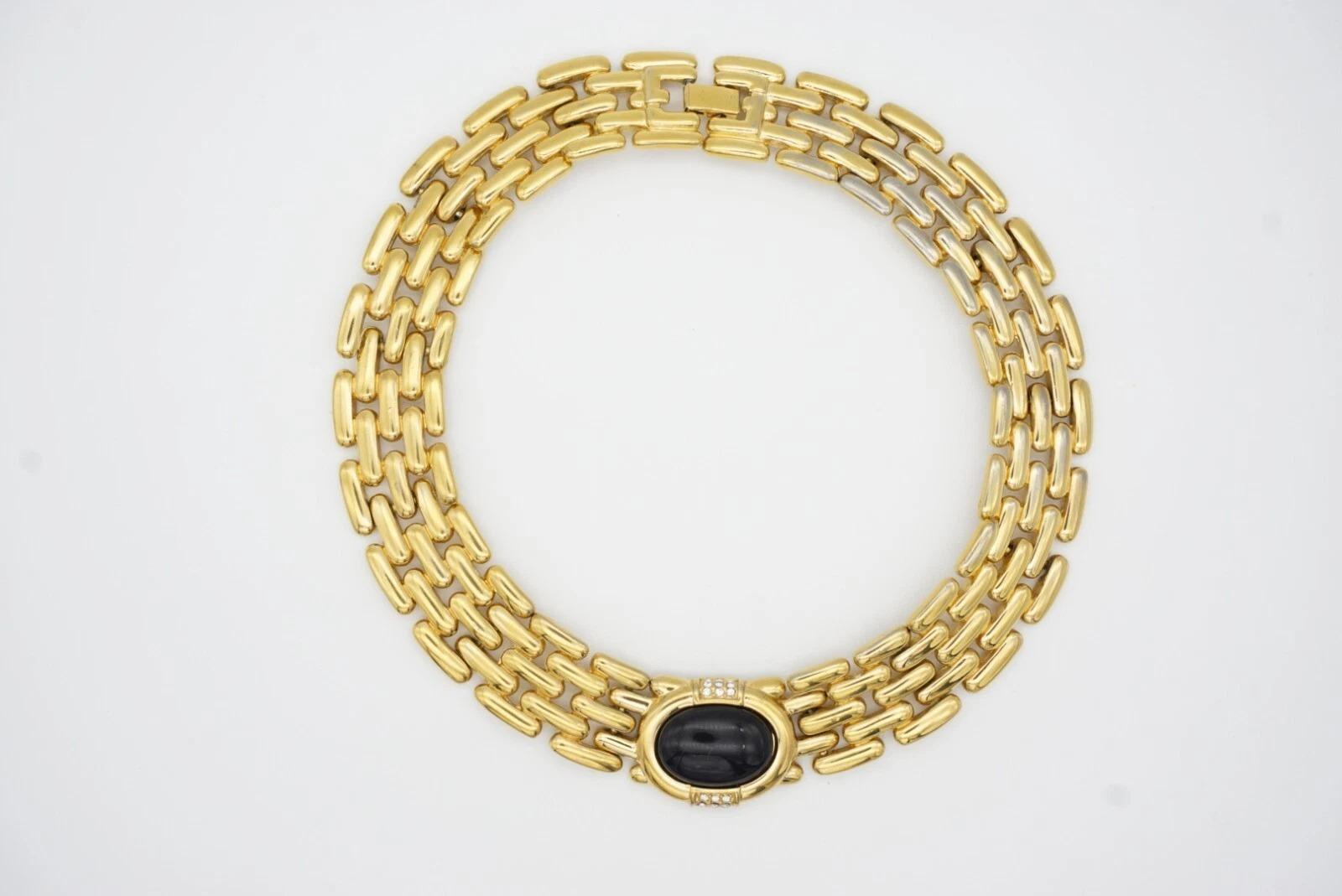 Givenchy Vintage Años 80 Reloj Eslabón Ónix Cristales Negros Collar Chunky en venta 12