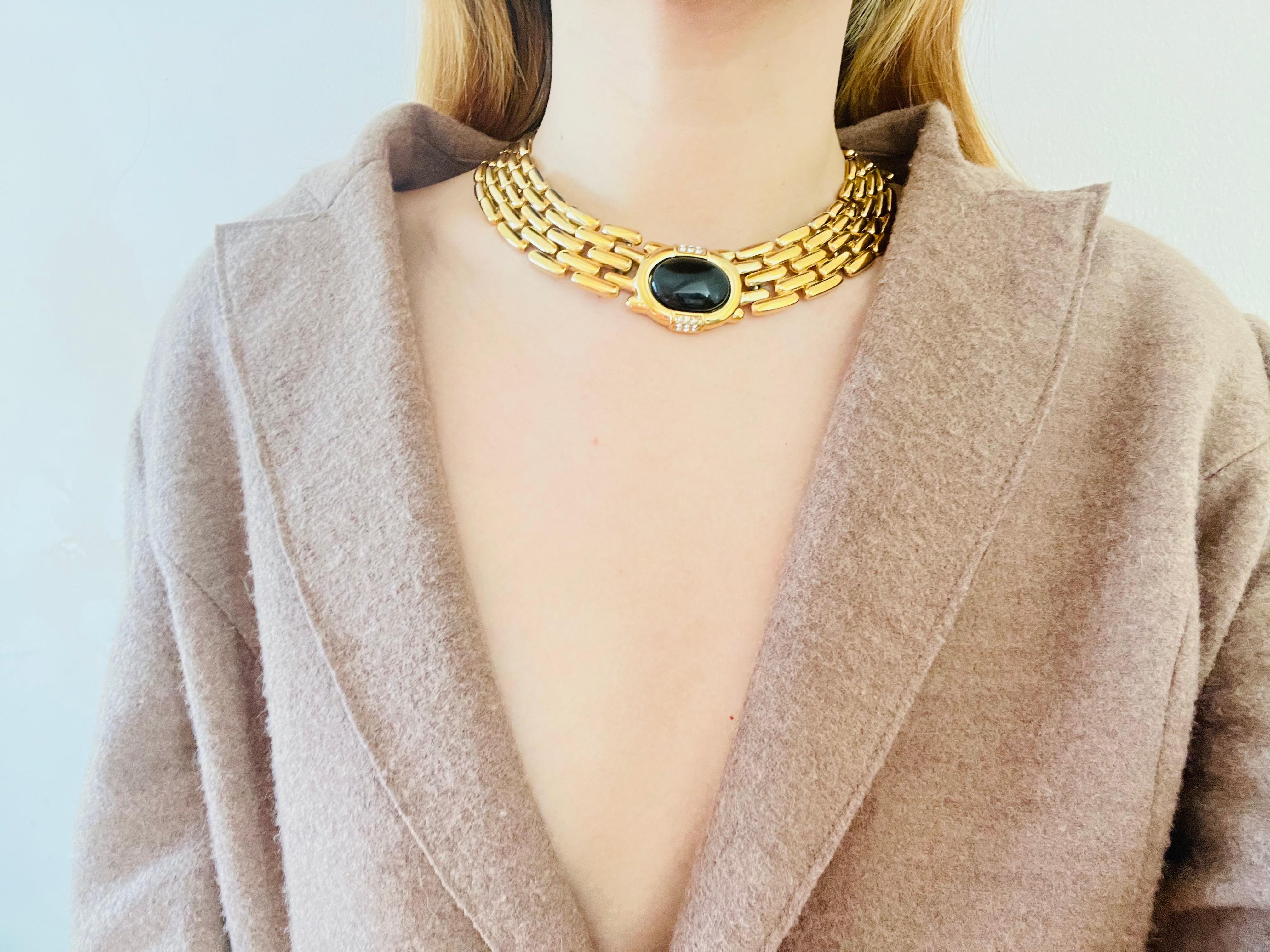 Givenchy Vintage 1980s Watch Link Onyx Black Crystals Chunky Collar Necklace 3