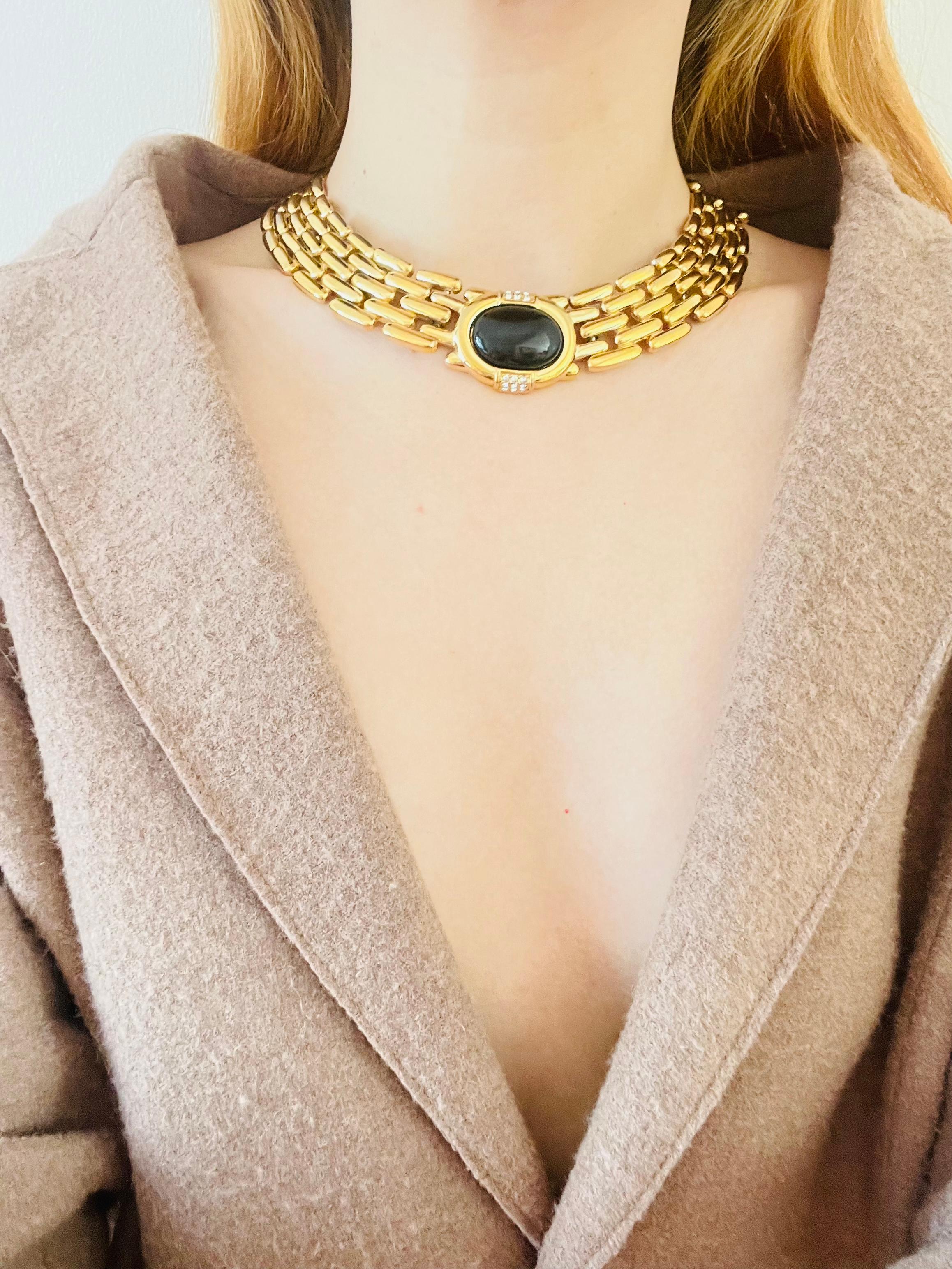 Givenchy Vintage Años 80 Reloj Eslabón Ónix Cristales Negros Collar Chunky en venta 4