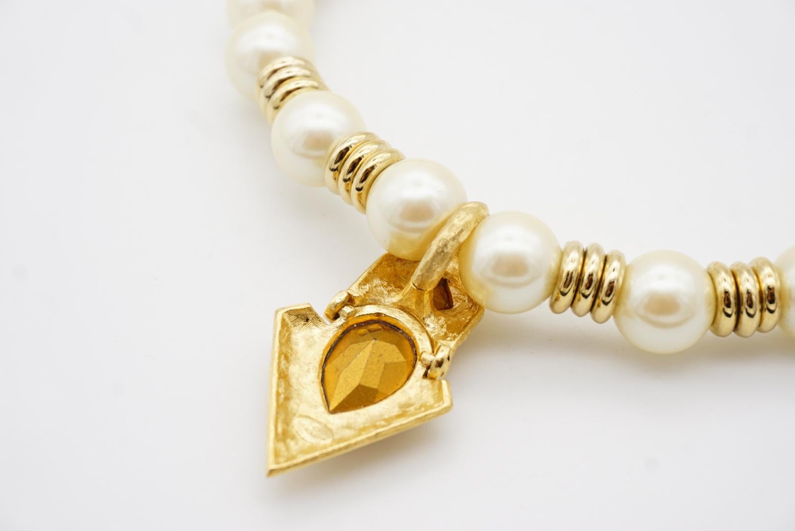 Givenchy Vintage 1990s Large White Pearl Sapphire Crystals Gold Pendant Necklace For Sale 6