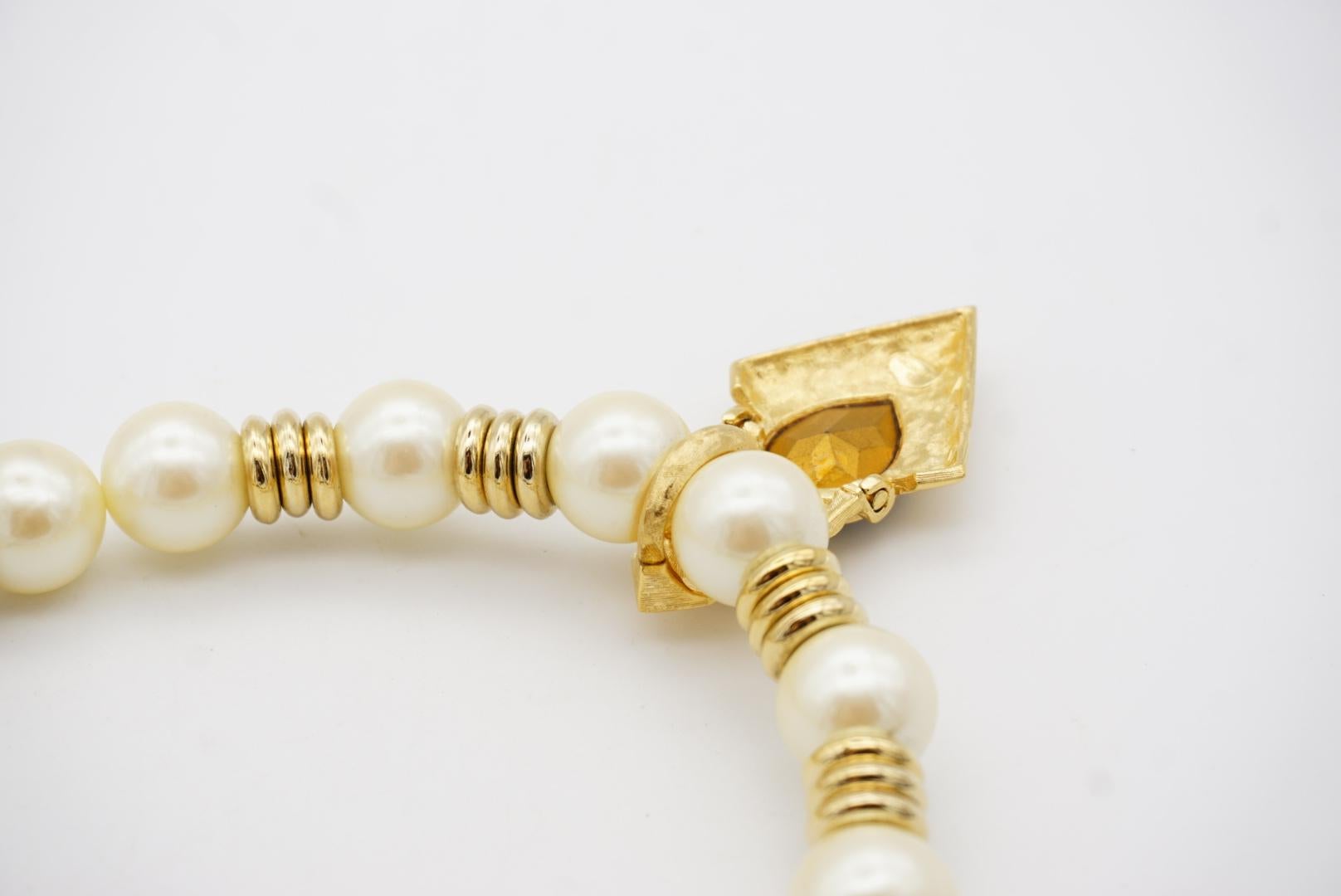Givenchy Vintage 1990s Large White Pearl Sapphire Crystals Gold Pendant Necklace For Sale 7