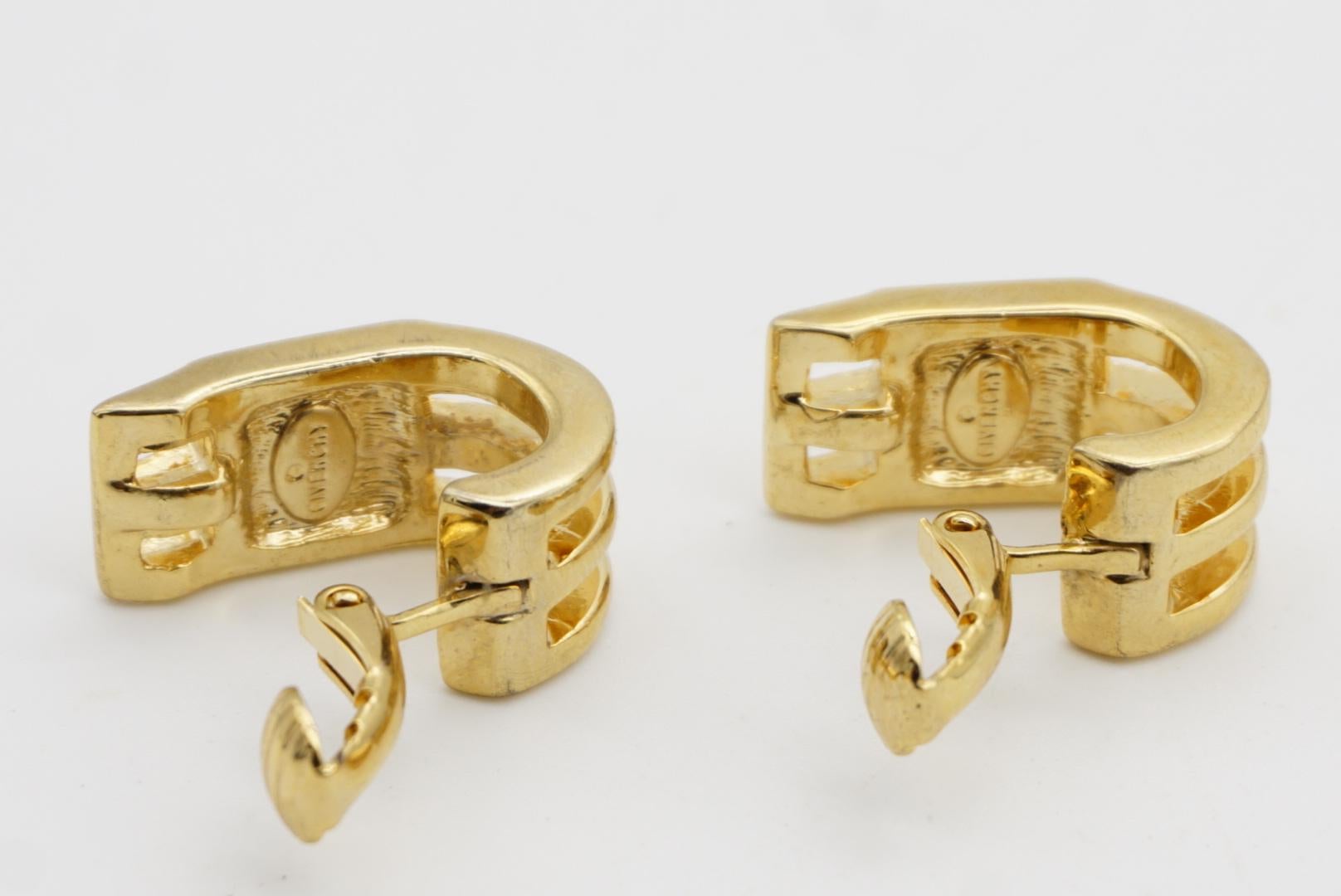 Givenchy Vintage 4G Logo Monogram Rectangle Openwork Hoop Dome Clip Earrings For Sale 6