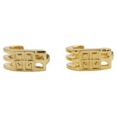 Givenchy Vintage 4G Logo Monogram Rectangle Openwork Hoop Dome Clip Earrings