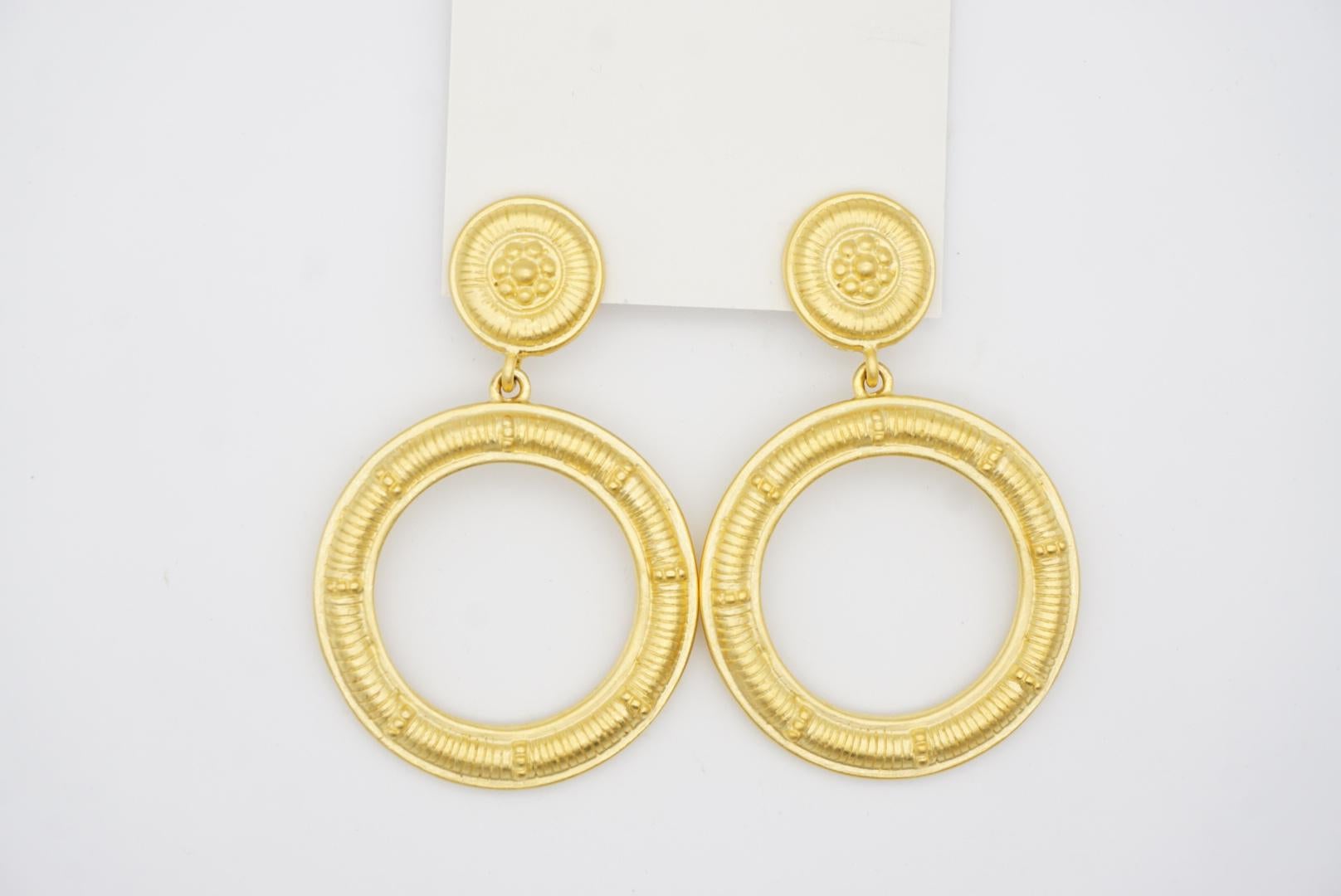 Givenchy Vintage Baroque Large Round Circle Hoop Chunky Gold Drop Clip Earrings For Sale 1