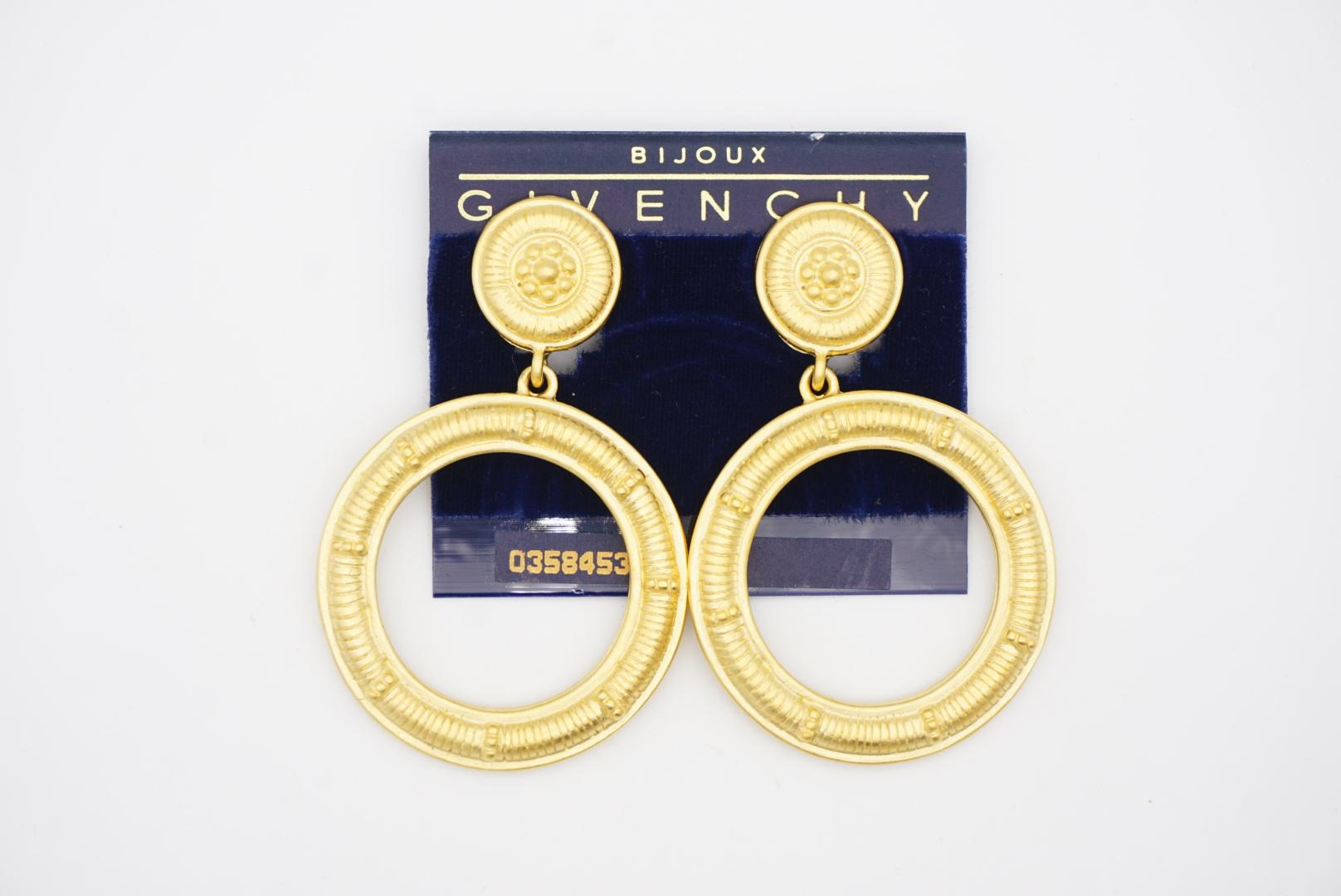 Givenchy Vintage Baroque Large Round Circle Hoop Chunky Gold Drop Clip Earrings For Sale 2