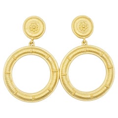 Givenchy Vintage Baroque Large Round Circle Hoop Chunky Gold Drop Clip Earrings