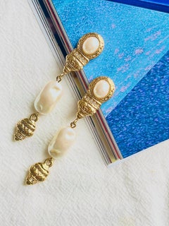Givenchy Vintage Baroque Relief Irregular Pearls Crystals Dangle Clip Earrings