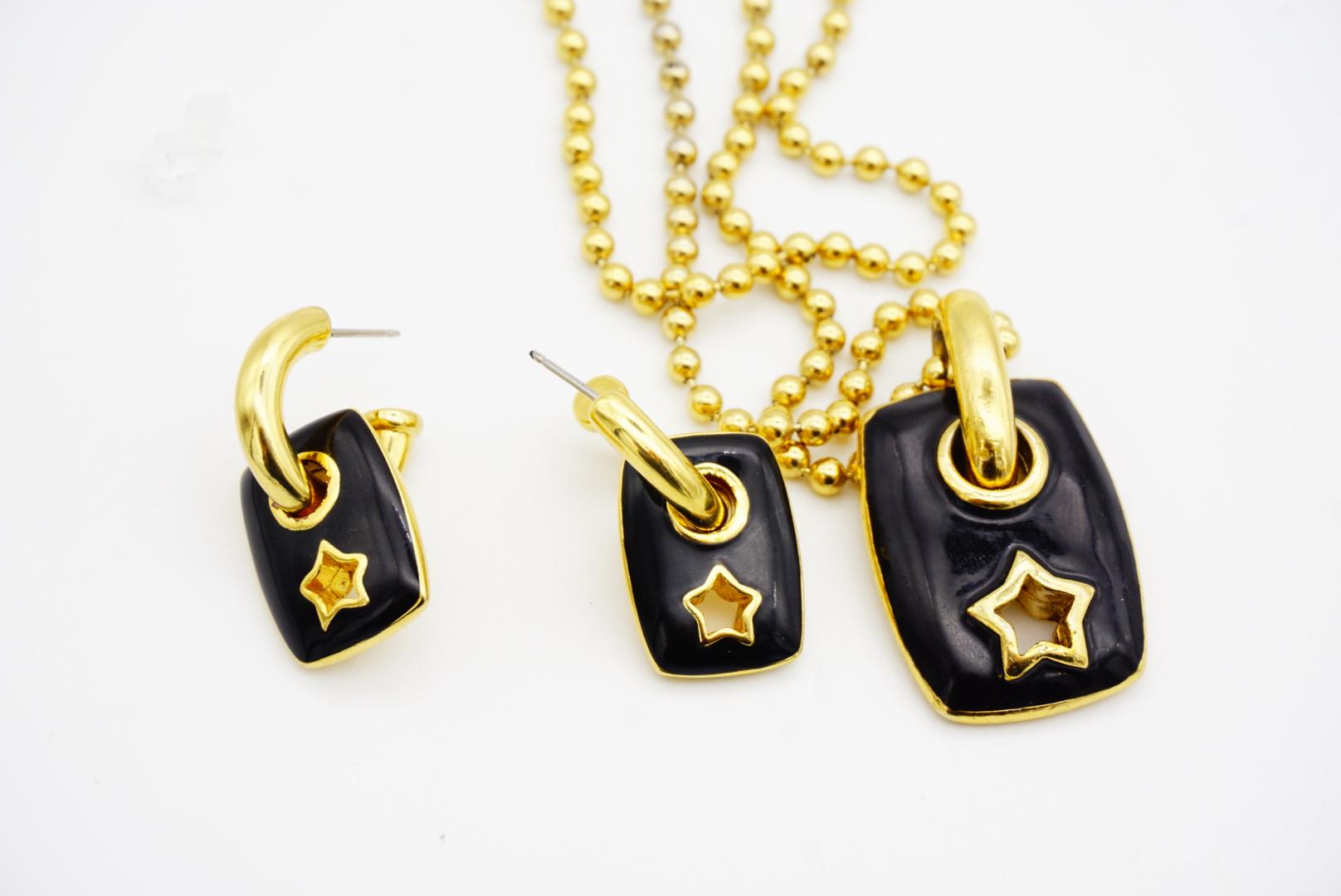 Givenchy Vintage Black Rectangle Circle Star Set Long Necklace Hoop Earrings For Sale 10
