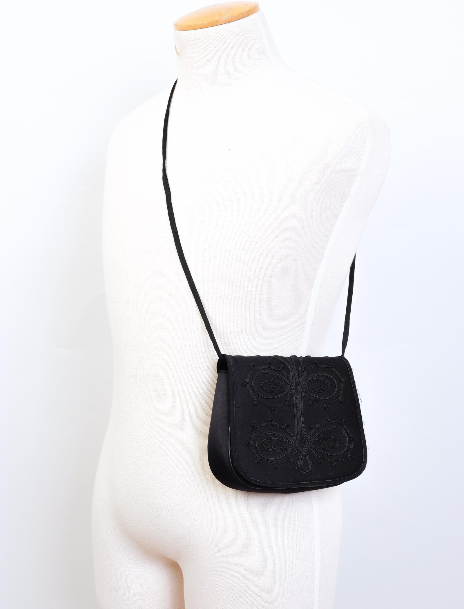 Women's Givenchy Vintage Black Satin Embroidery Flap Bag For Sale