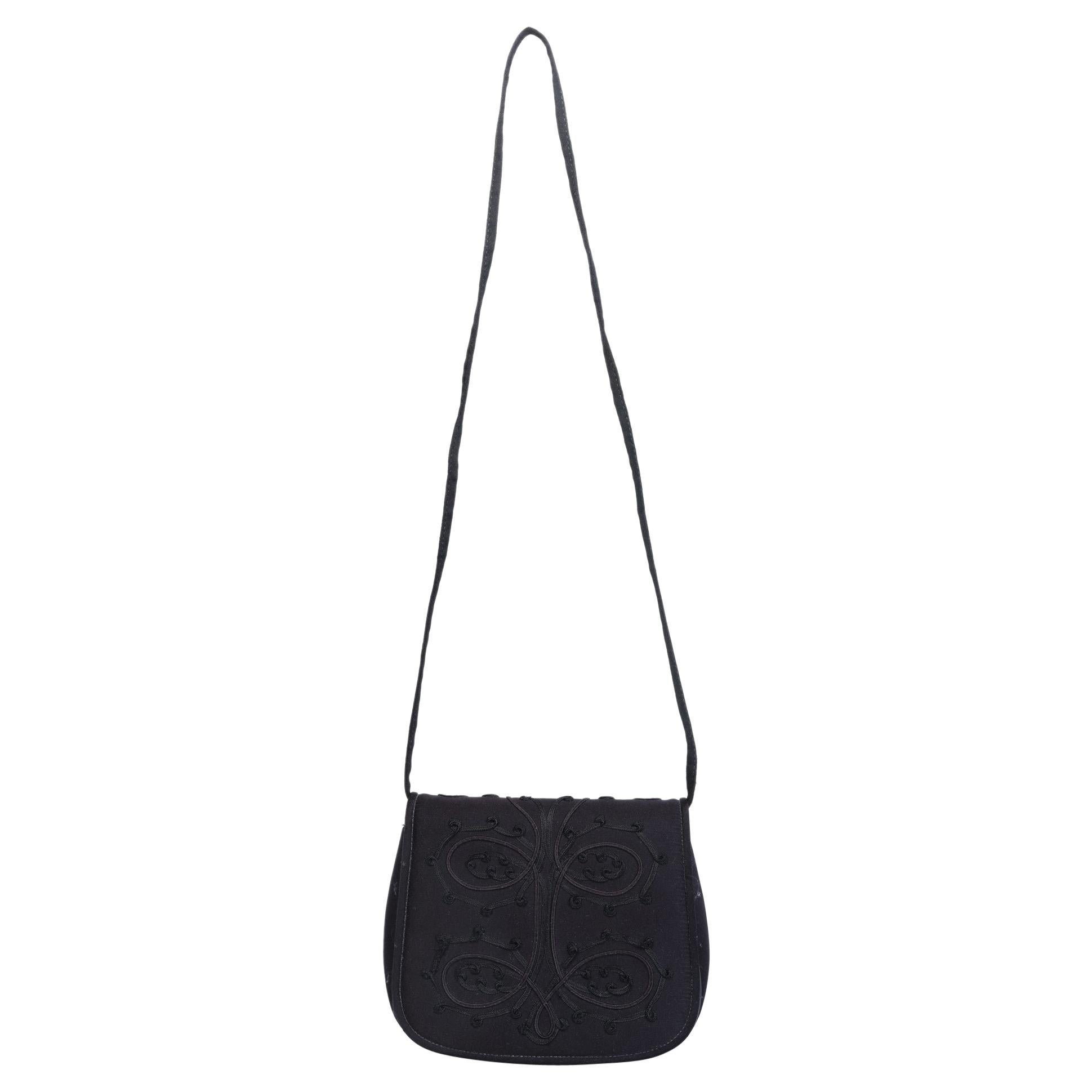 Givenchy Vintage Black Satin Embroidery Flap Bag