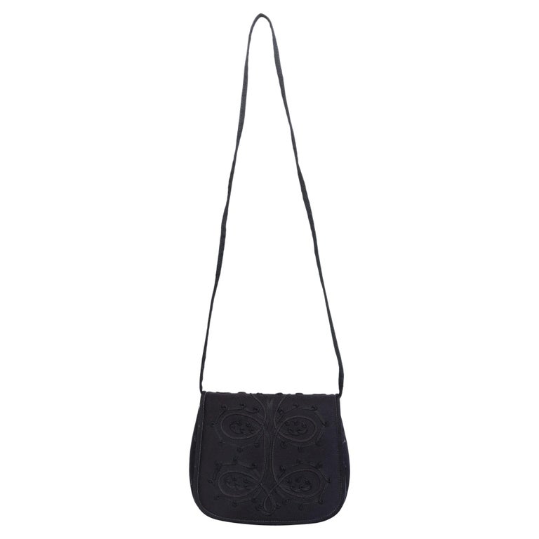 Givenchy Vintage Black Satin Embroidery Flap Bag For Sale at 1stDibs