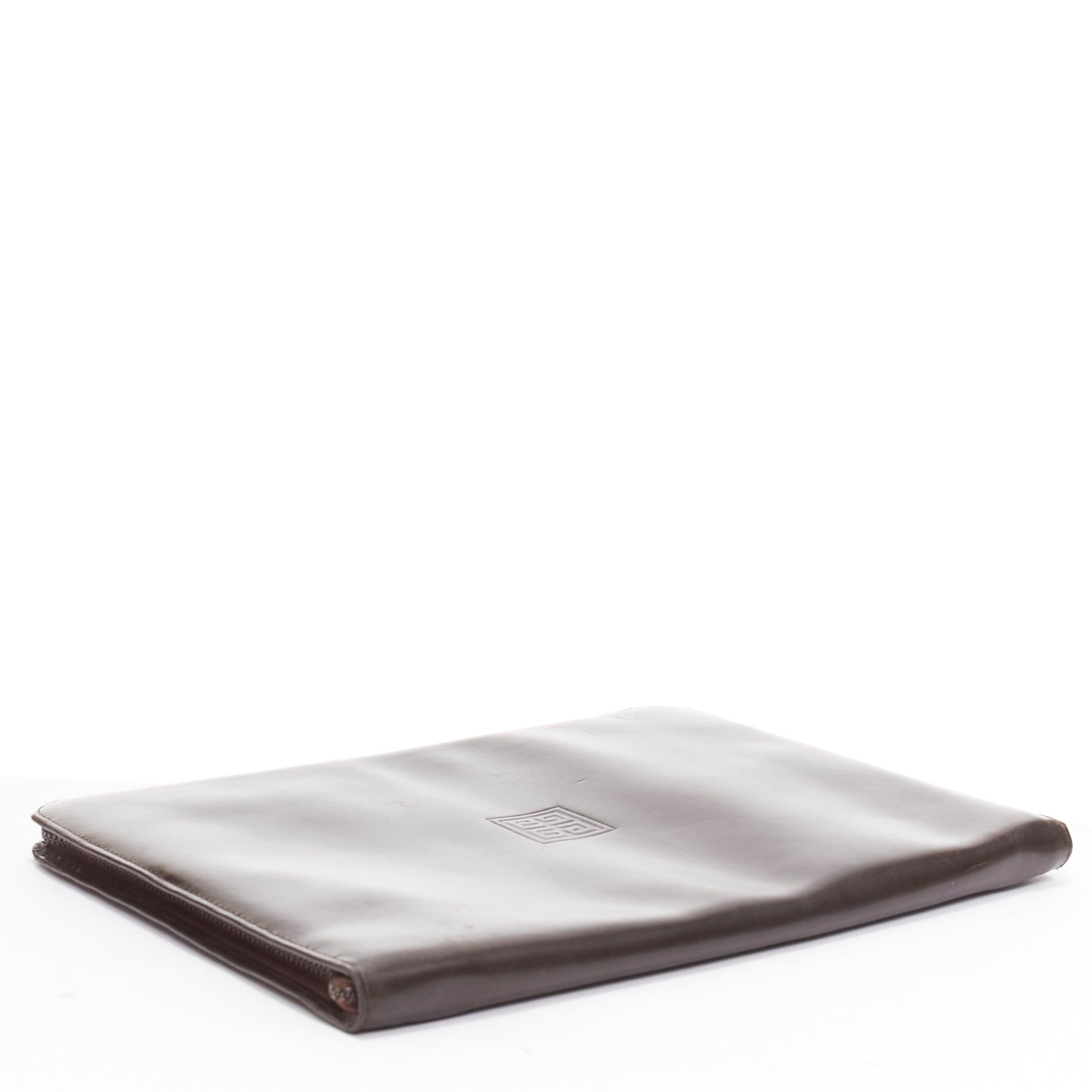 GIVENCHY Cartera sobredimensionada con cremallera en piel lisa marrón vintage en venta 1