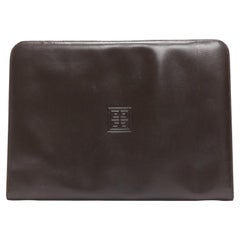 GIVENCHY Vintage brown smooth leather zip around oversized portfolio clutch