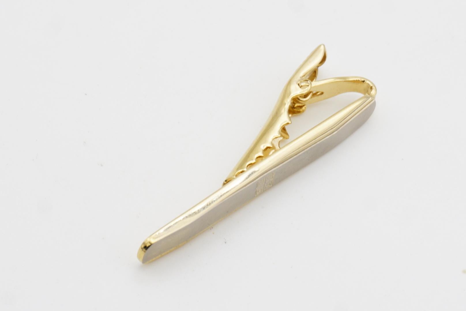 Givenchy Vintage Classic 4G Hallmark Logo Grey Silver Gold Tie Clip Pin Bar For Sale 5