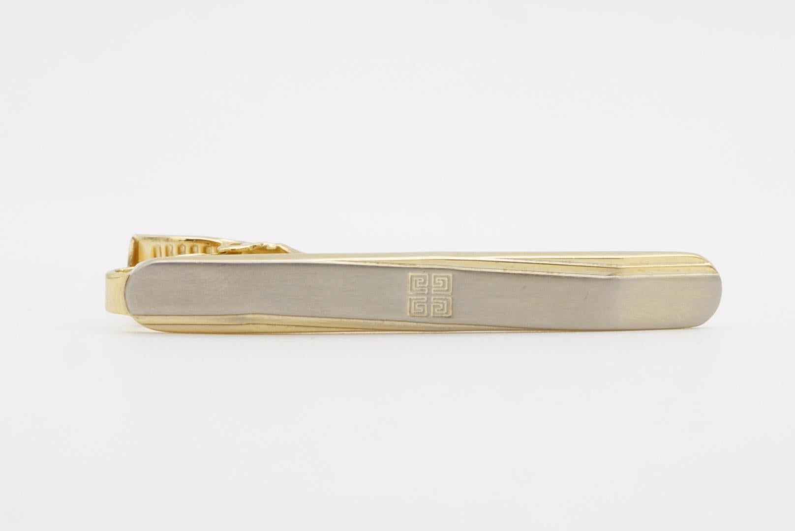 Givenchy Vintage Classic 4G Hallmark Logo Grey Silver Gold Tie Clip Pin Bar For Sale 2