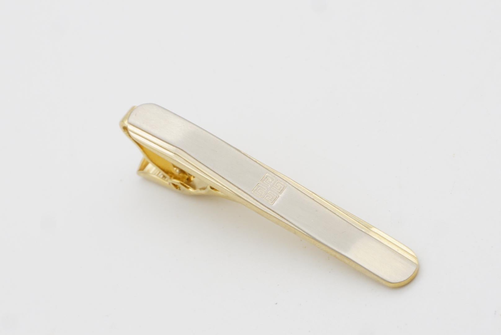 Givenchy Vintage Classic 4G Hallmark Logo Grey Silver Gold Tie Clip Pin Bar For Sale 3