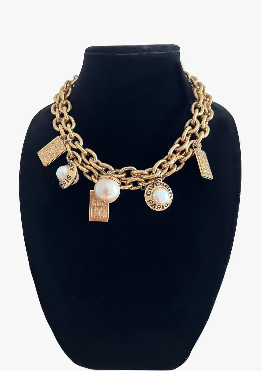 Neoclassical Givenchy vintage double chain necklace, 1992 For Sale