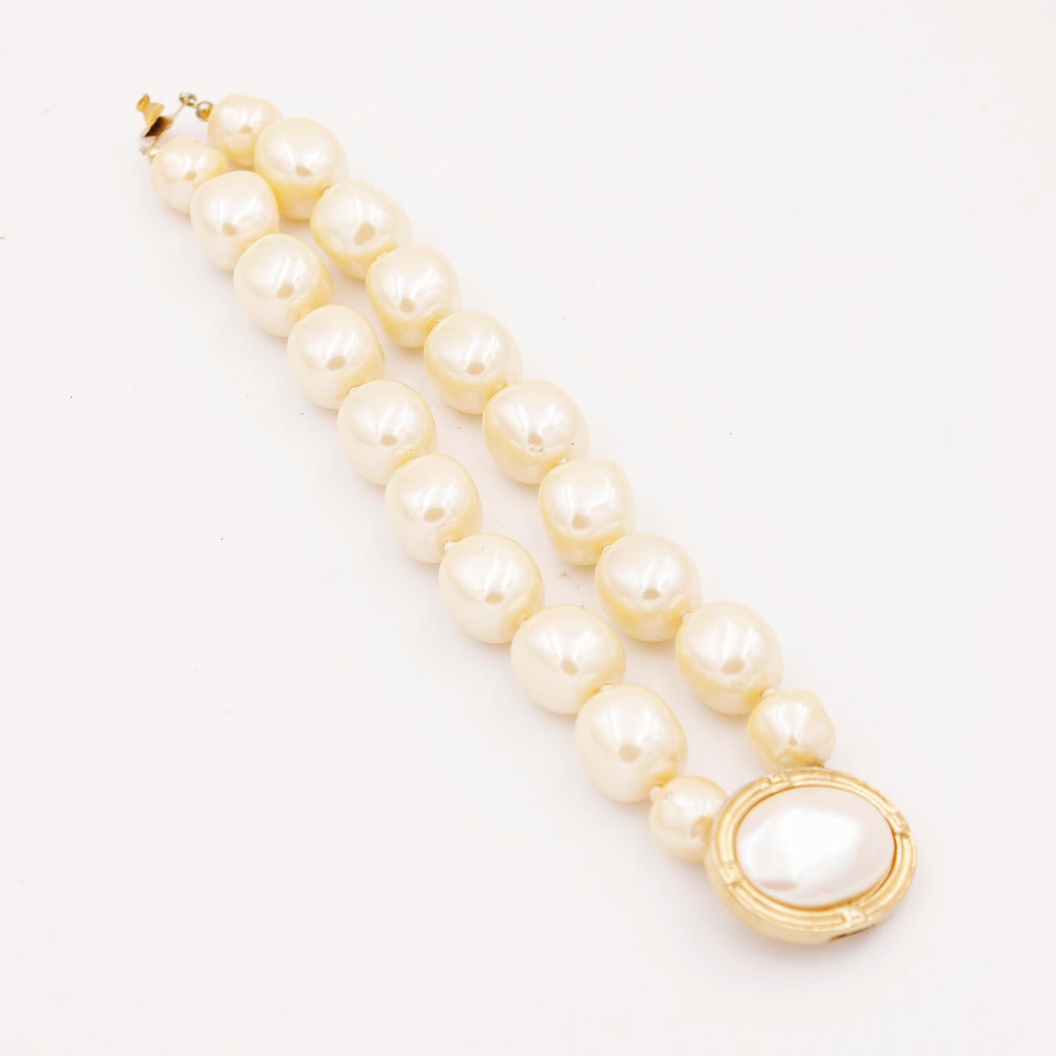 Women's Givenchy Vintage Double Strand Faux Baroque Pearl Bracelet w Gold Plate Clasp For Sale