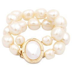 Givenchy Vintage Double Strand Faux Baroque Pearl Bracelet w Gold Plate Clasp