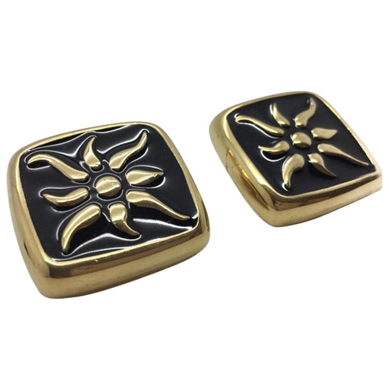 Givenchy Vintage-Ohrringe Starburst-Emaille, vergoldet im Angebot