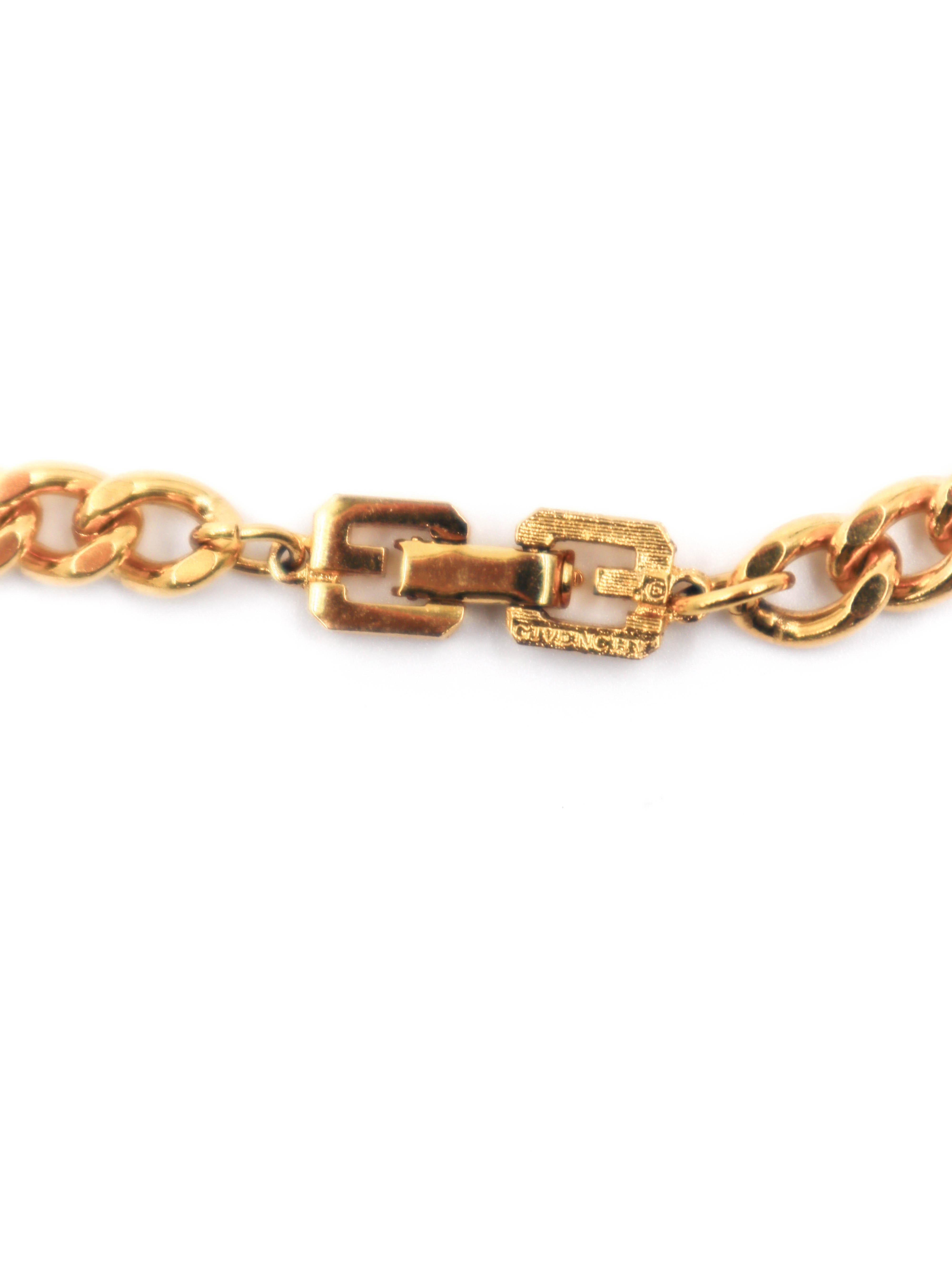 Etruscan Revival Givenchy Vintage ENAMEL Gold Long CHAIN NECKLACE For Sale