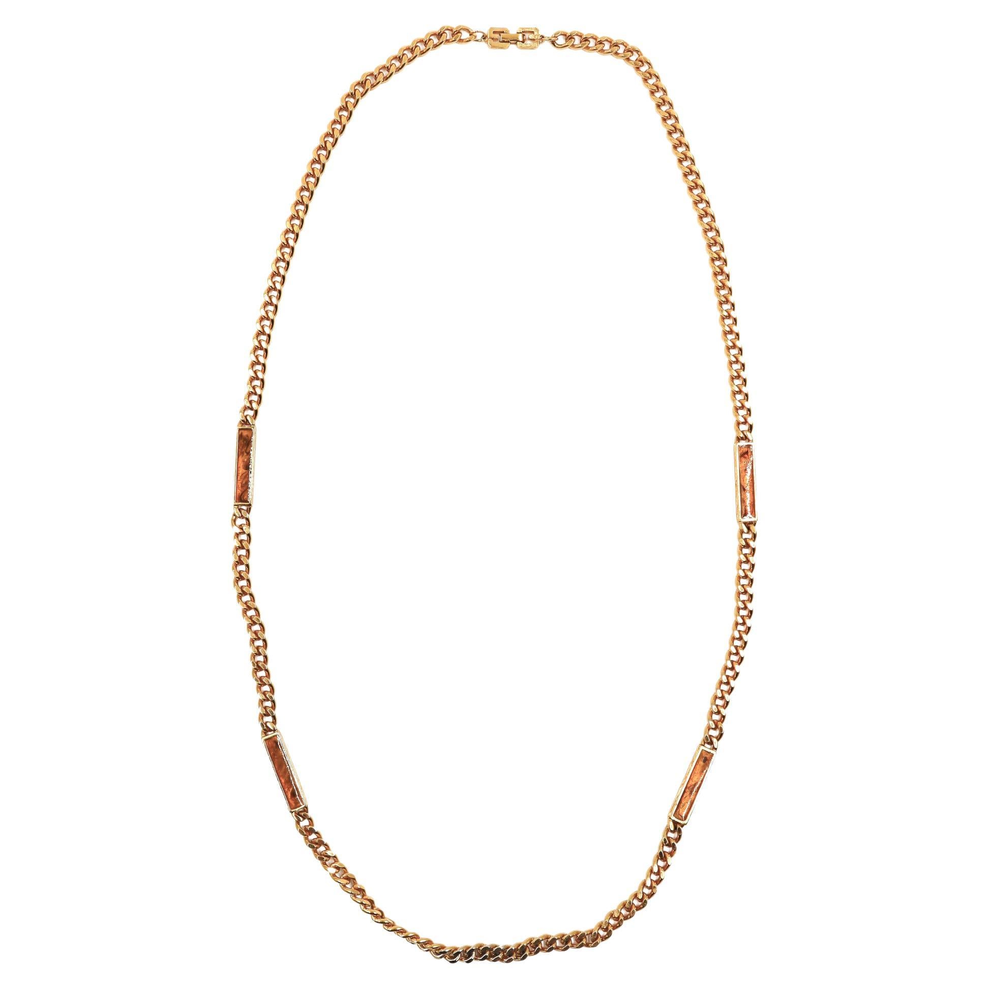 Givenchy Vintage ENAMEL Gold Long CHAIN NECKLACE For Sale