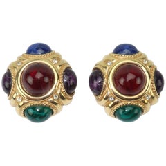 Givenchy Vintage Faux Cabochon Gold Tone Earrings