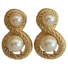 Givenchy, Vintage Faux Pearl & Gold Tone Earrings, Signed, circa 1980s