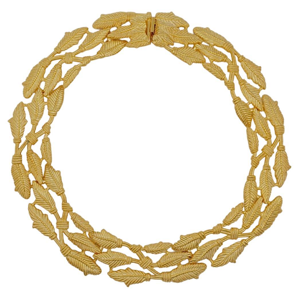 Givenchy Vintage Gold Layers Olive Leaf Openwork Watch Link Chunky Necklace For Sale