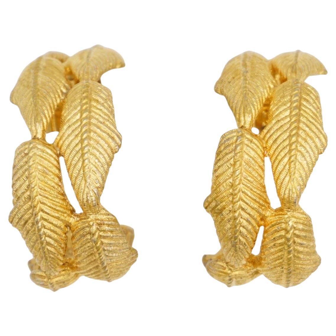 Givenchy Vintage Gold Massive Double Leaf Circle Hoop Dome Chunky Clip Earrings