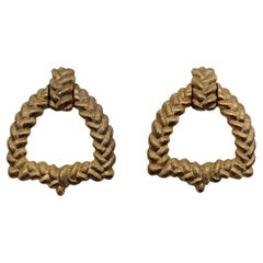 Givenchy Vintage Gold Metal Hoop Clip On Earrings