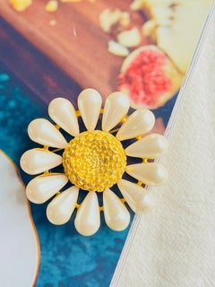 Givenchy Vintage Gold Rare Large White Pearls Daisy Sunflower Statement Brooch