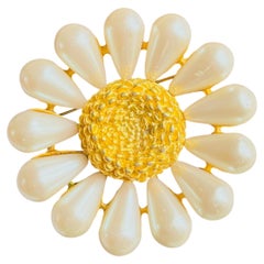Givenchy Vintage Gold Rare Large White Pearls Daisy Sunflower Statement Brooch