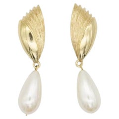 Givenchy Vintage Gold Rare Pearl Crystal Tear Water Drop Elegant Clip Earrings